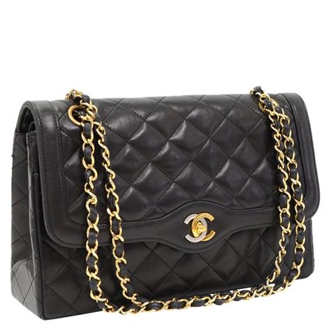 chanel black quilted lambskin classic double flap shoulder bag|Chanel classic flap bag price.